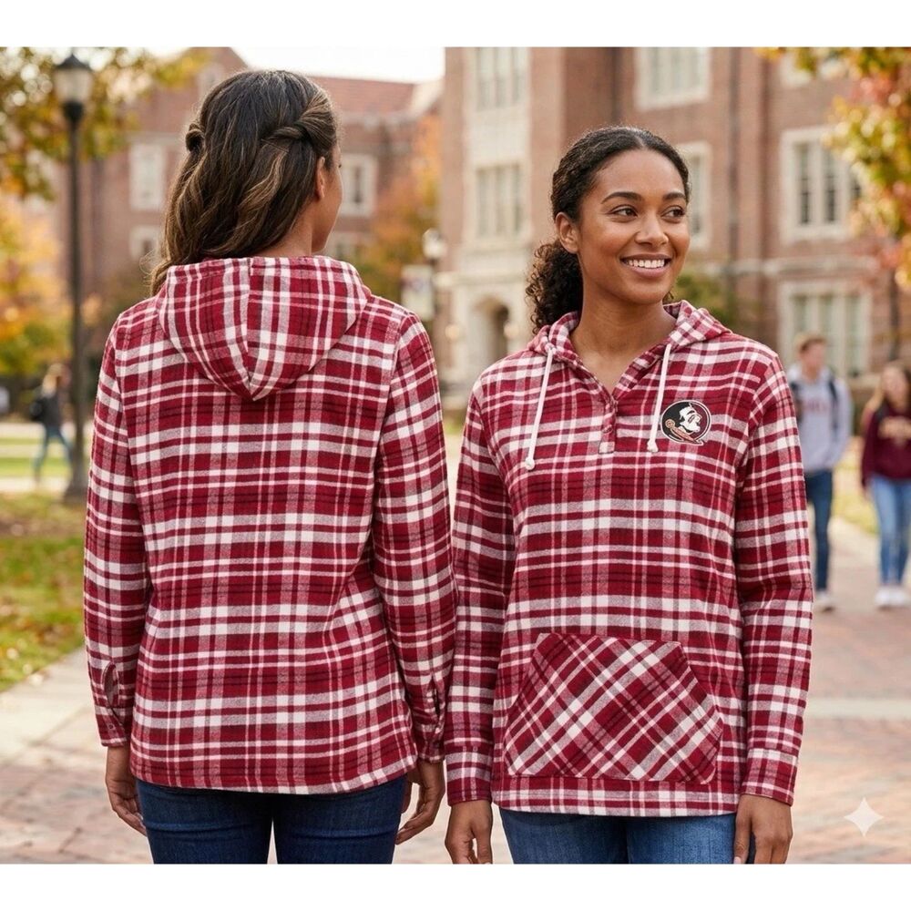 Florida State Seminoles Shirt Womens Sz S Sports Concepts Plaid Hooded Top New